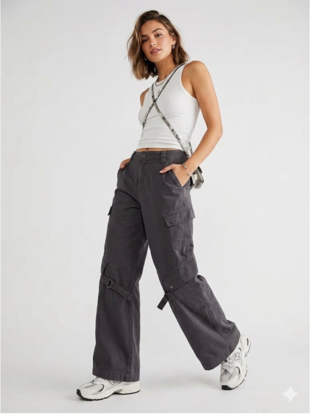 Women's OAK + FORT Charcoal Grey Cargo Pant with Pocket Details - Size 10 - 689